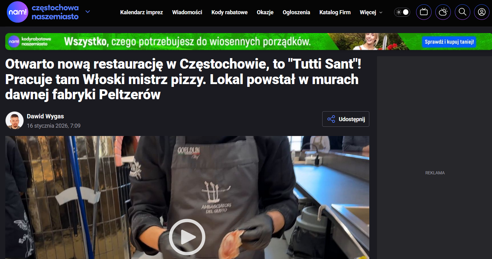 czestochowa.naszemiasto.pl parla di Valerio Valle e della 28sima apertura della catena Tutti Santi i
